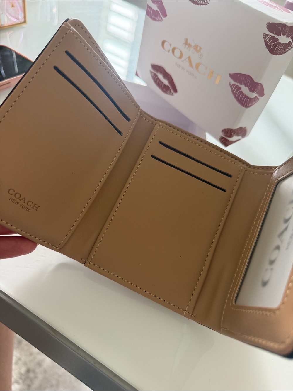 COACH Tan Signature Kiss Print Crossbody with Gold Logo - Picture 4 of 10